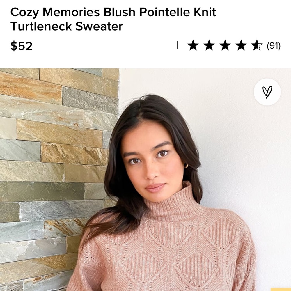 Cozy Blush Pointelle Knit Turtleneck Sweater